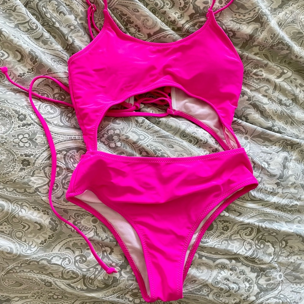 Hot pink cut out one piece swimsuit